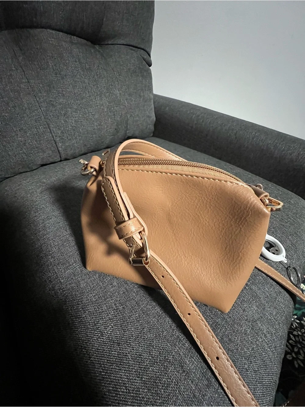 Anthropologie Tan Micro Crossbody with Gold Hardware